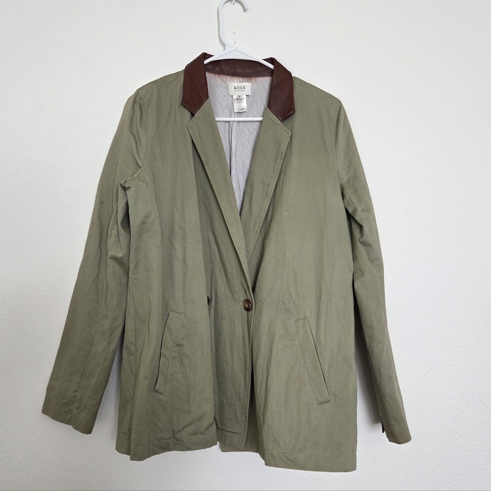 KULE Olive Jacket with Brown Leather Trim Size 8